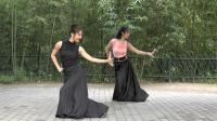紫竹院广场舞——月光下的凤尾竹, 两位小美女演绎精彩的傣族舞蹈