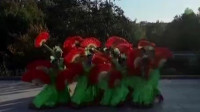 绿色连衣裙搭配红色扇子，远看宛如花朵，这段广场舞太好看了