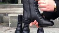 君晓天云酷境舞蹈鞋软底冬季广场水兵跳舞鞋女高筒真皮中跟成人社交舞鞋靴