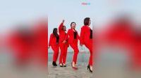 四位大姐穿这么红的衣服跳广场舞-----------高跟鞋真的好性感啊